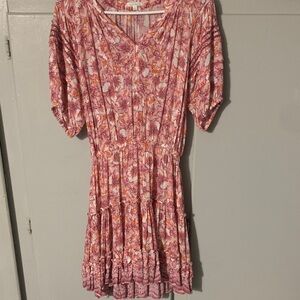 Poupette St. Barth Pink and Orange Floral Mini Dress